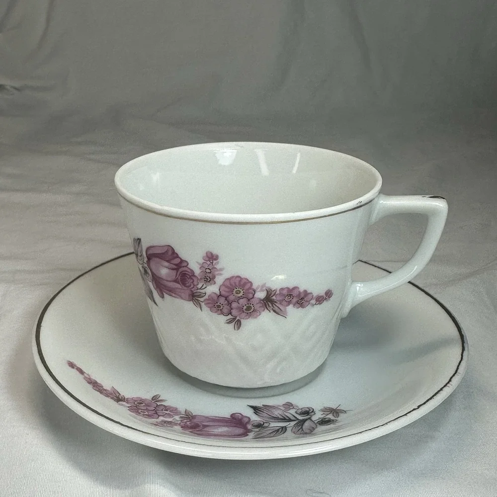 Pink Rose Tea Cup & Saucer Set Embossed Lattice Made in‎ Japan Grandmillennial